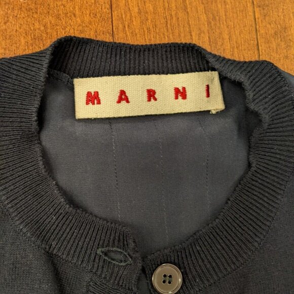 Marni women's size 40 navy blue cotton silk button up cardigan - Picture 4 of 8